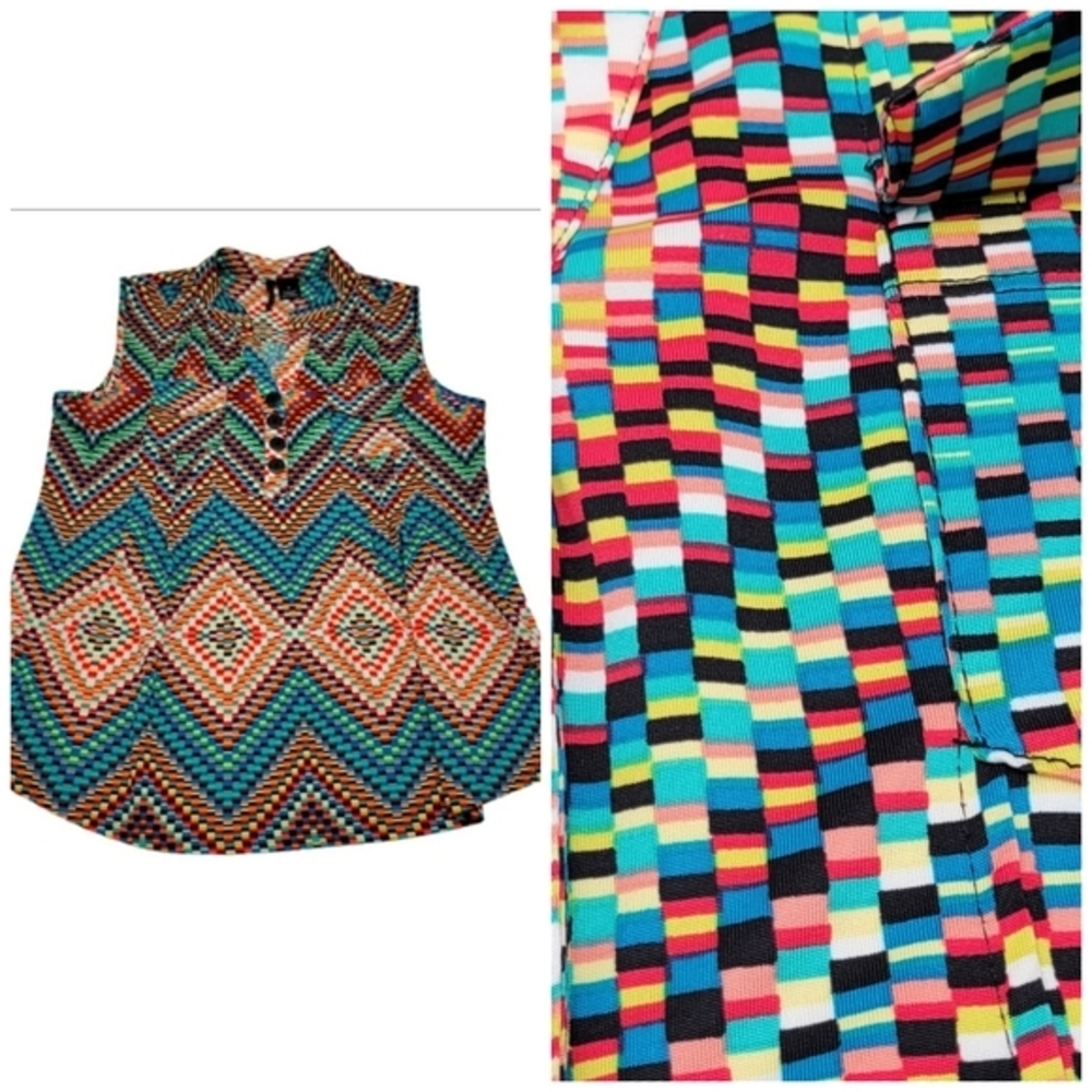 New Directions Geometric Pattern Colorful Blouse‎ Sz M